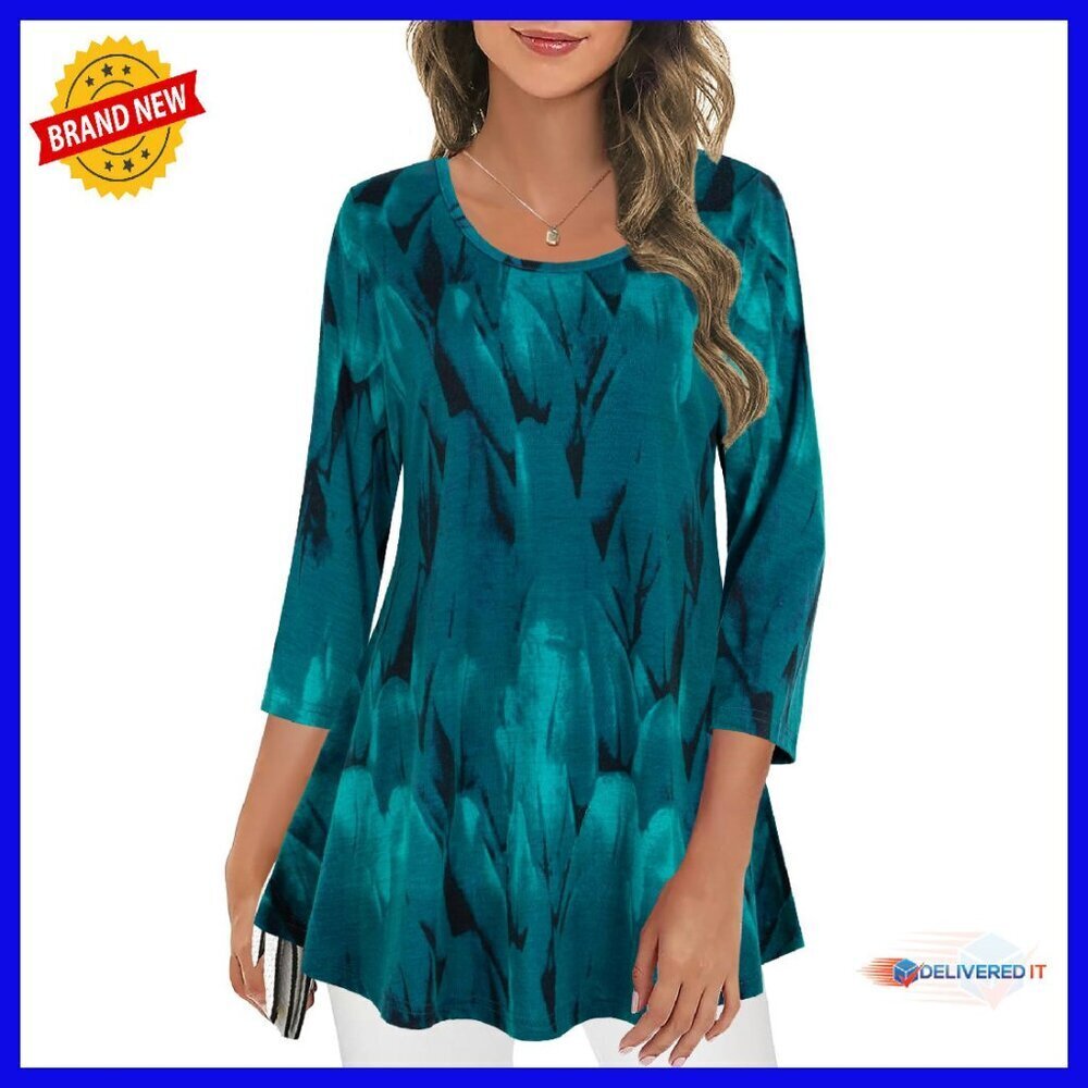 Women's 3/4 Sleeve Floral Tunic Top Rayon Spandex Loose Fit